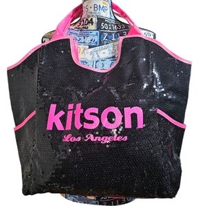 Y2K Kitson Los Angeles Black and Pink Patent Sequin Tote Shoulder Bag